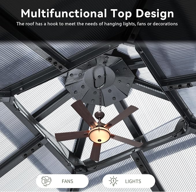 Aoxun 12'x12' Hardtop Gazebo, Aluminum Frame Permanent Pavilion - Image 9