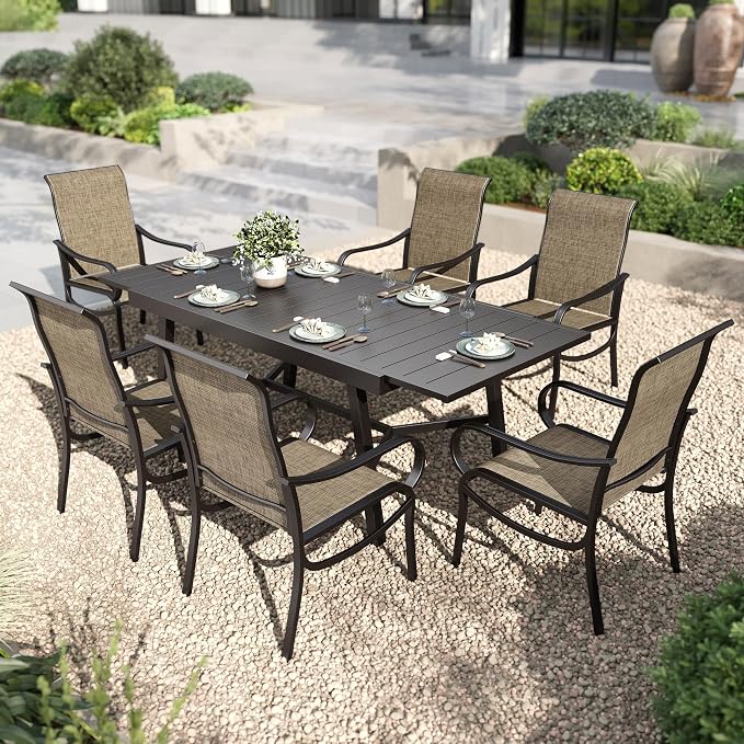 PHI VILLA Outdoor Dining Set for 6 Person, Expandable Table for 6-8 Person by PHIVILLAThepioneerofcomfortablehouseholdsupplies
