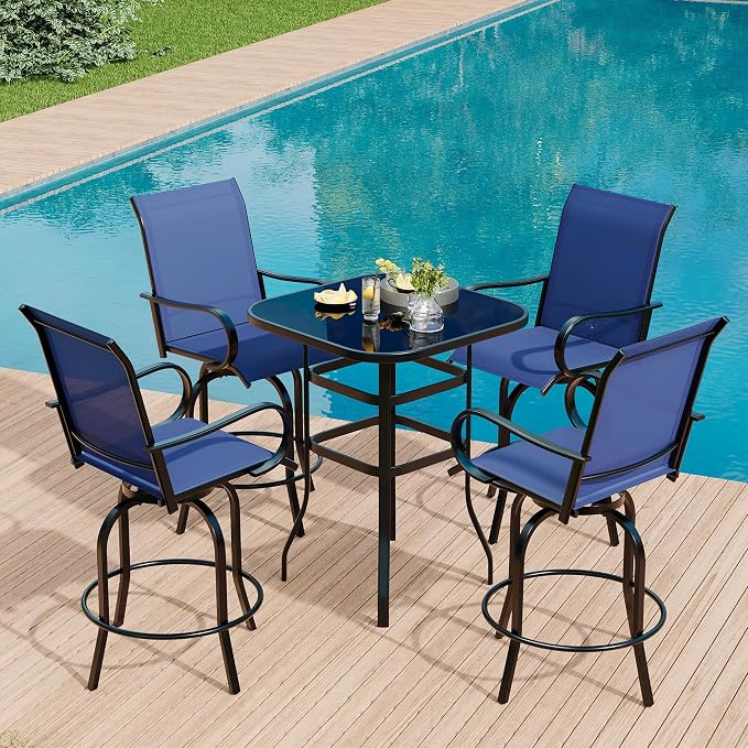 GarveeLife 4 Piece Outdoor Swivel Bar Chairs, Patio High Swivel Bar Stools - Image 7