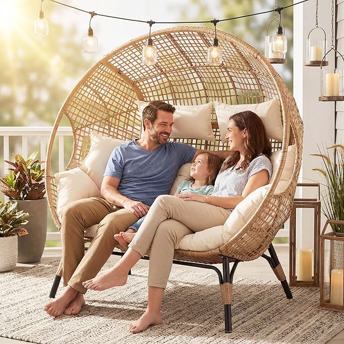 NICESOUL® Double Egg Chair Indoor Outdoor Stationary Oversized 6.5" Thick - Image 4