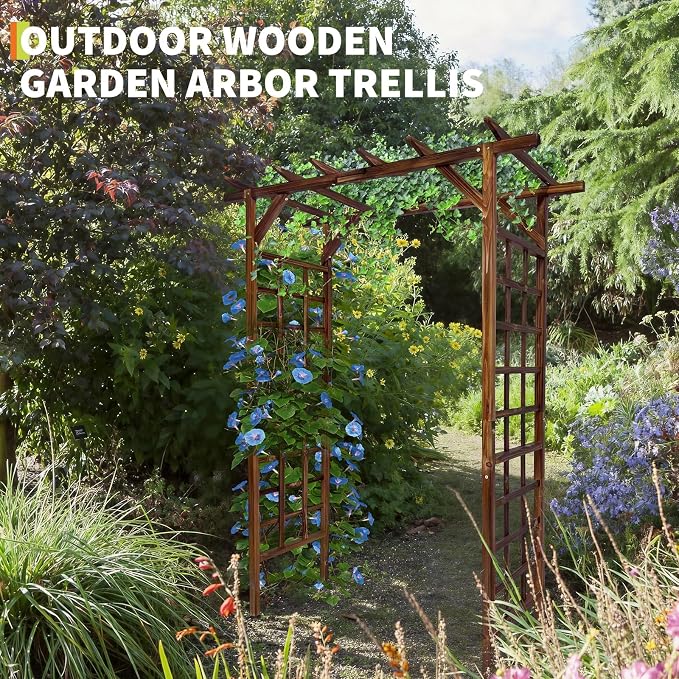 85 in Wooden Garden Arbor, Solid Fir Wood Trellis - Image 5