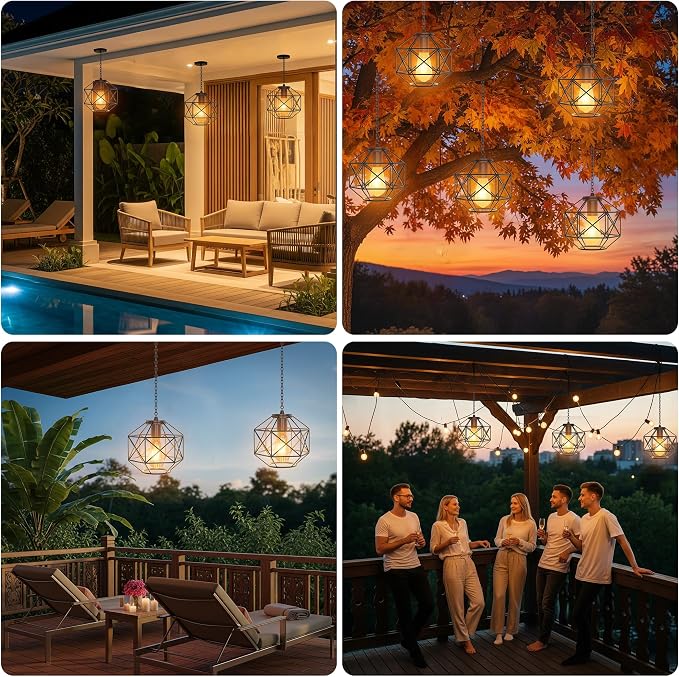 Hanging Solar Lantern, 7.8′′×7′′Outdoor Solar Lanterns Waterproof Pendant Light - Image 5