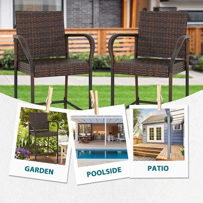 SUPER DEAL Upgraded Wicker Bar Stool Chairs Outdoor Backyard Rattan Chair - Image 5