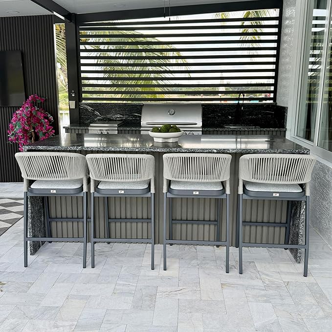 PURPLE LEAF Bar Stool Set of 2 Outdoor Bar Chairs Aluminum Bar Height Stools - Image 4