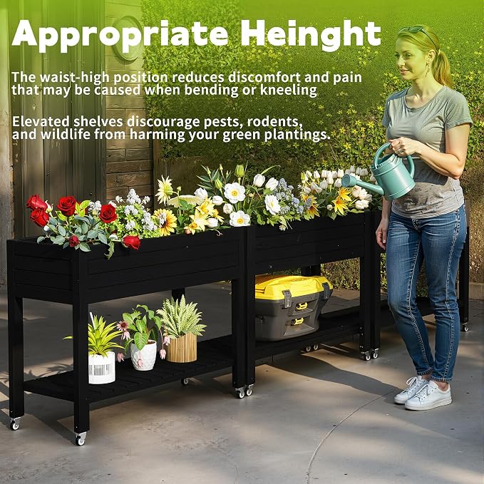 Raised Garden Bed with Legs, 33.66" Tall Self-Watering Resin Planter Box with - Image 7