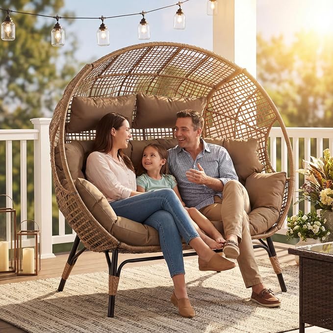 NICESOUL® Double Egg Chair Indoor Outdoor Stationary Oversized 6.5" Thick - Image 2