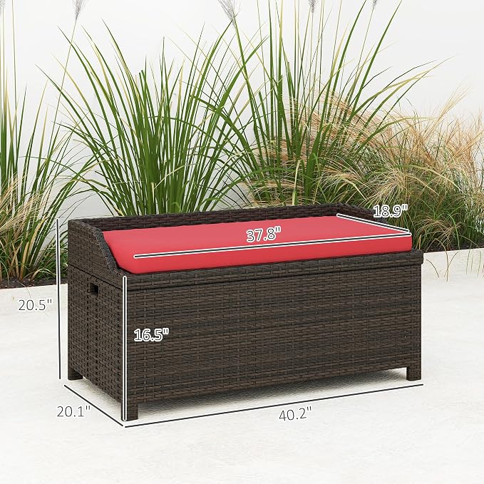 Outsunny 34 Gallon Outdoor Wicker Storage Bench Deck Box, PE Rattan Patio - Image 3