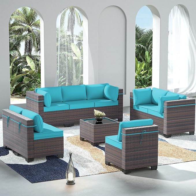 Outdoor Patio Furniture Set, 9 Pieces Outdoor Sectional Furniture Patio Sofa by ASJMR