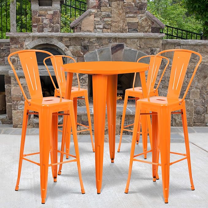 Flash Furniture Callum Commercial Grade 30" Round Orange Metal Indoor-Outdoor by FlashFurniture