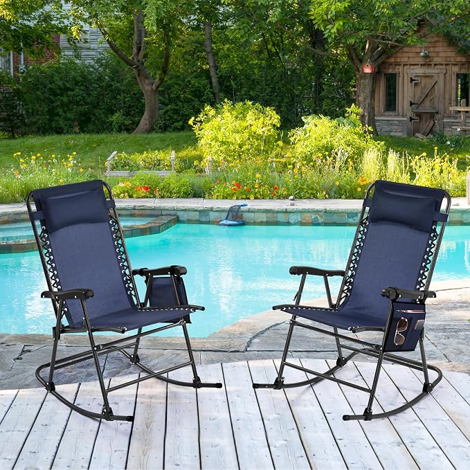 Yaheetech 26in Rocking Chair Outdoor Zero Gravity Folding Chairs Rocking Chairs - Image 2