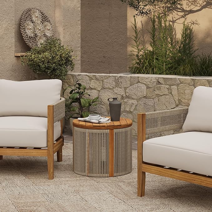 LuxenHome Outdoor Coffee Table, Garden Accent Round End Tables - Image 6