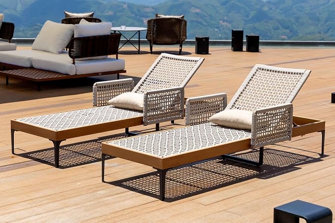 PURPLE LEAF 2 Pieces Outdoor Chaise Lounge Set Rattan Wicker Lounger by PURPLELEAF