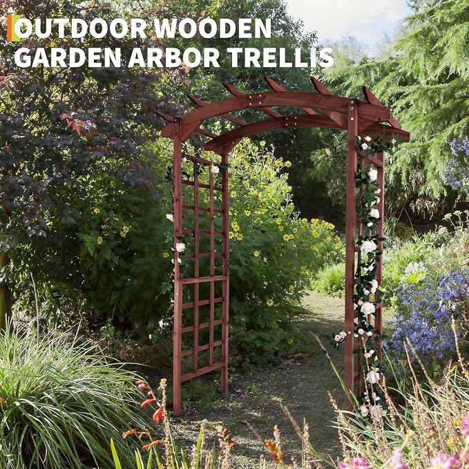85 in Wooden Garden Arbor, Solid Fir Wood Trellis - Image 4