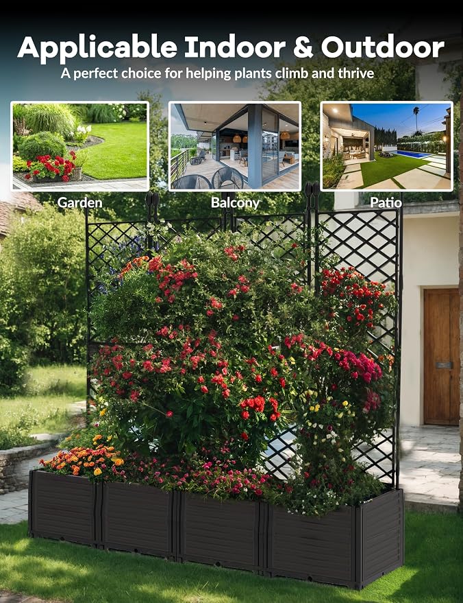 4 PCS Raised Garden Bed with Trellis, Outdoor Vertical Garden with Privacy - Image 7