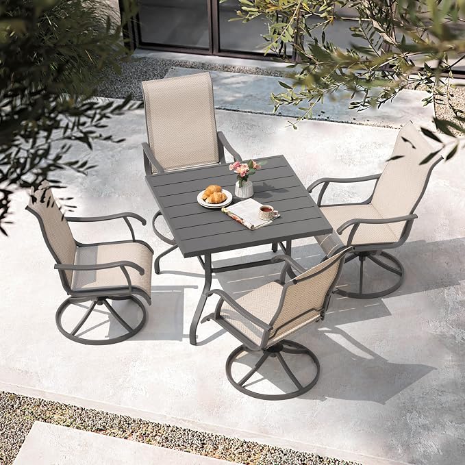 NUU GARDEN 5-Piece Outdoor Patio Dining Set, Slatted 37’’ Square Table by NUUGARDENCORPORATION