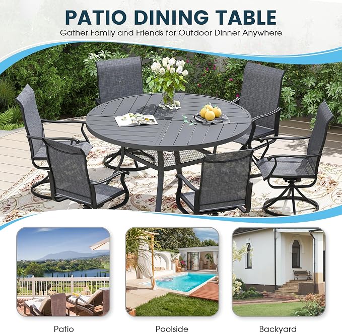 Patio Dining Table for 4-6, Round Metal Outdoor Table - Image 6