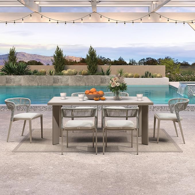PURPLE LEAF 7 Pieces Outdoor Dining Set Patio Dining Furniture Aluminum Wicker by PURPLELEAF