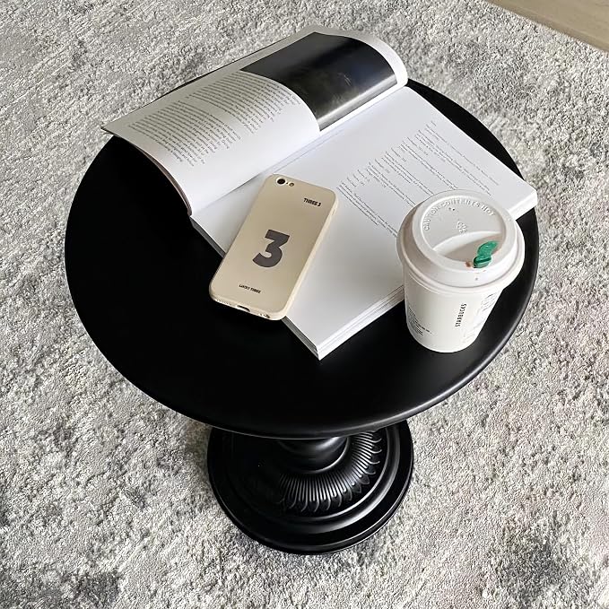 Metal Small End Table, Vintage Matte Black Round Side Table Nightstand - Image 9