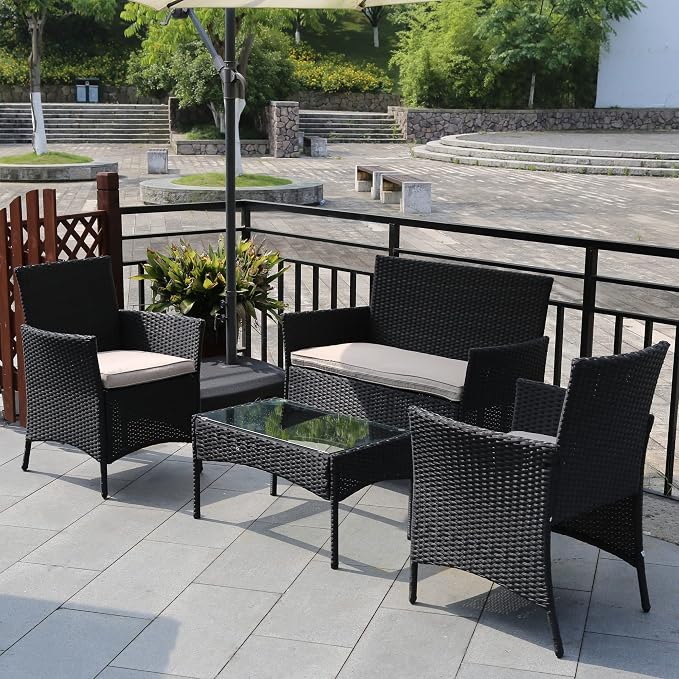 PayLessHere 4 Pieces Patio Furniture Set Rattan Outside Furniture Wicker Sofa - Image 2