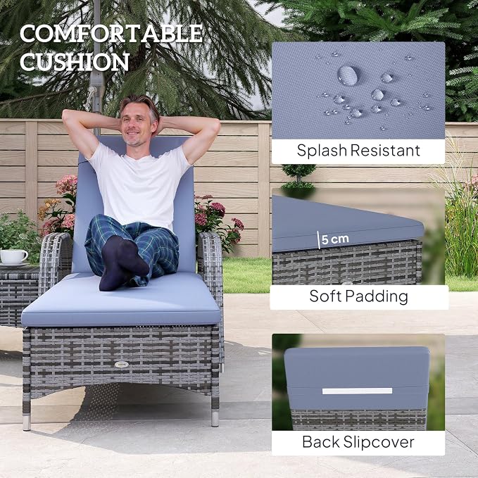 Outsunny Wicker Outdoor Chaise Lounge Chair Set of 3 - Image 7