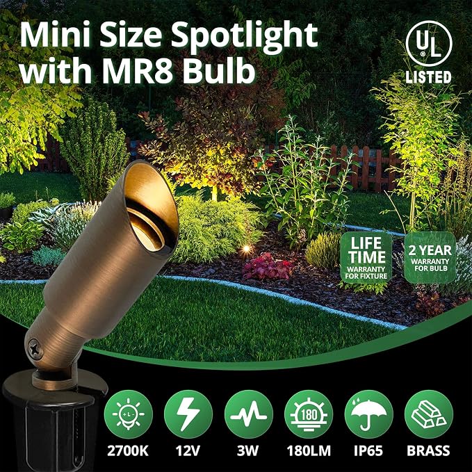 GKOLED 6 Pack Mini Size Brass Landscape Spotlight, Low Voltage 12V AC/DC - Image 2