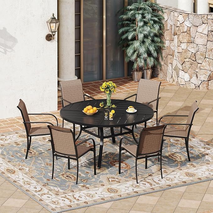 VICLLAX 7 Pieces Patio Outdoor Dining Set, 47.2" Round Metal Table by HOME
