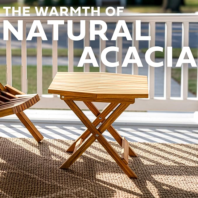Melino Wooden Folding Outdoor Side Table 18x16x16 in, FSC Certified Acacia Wood - Image 3