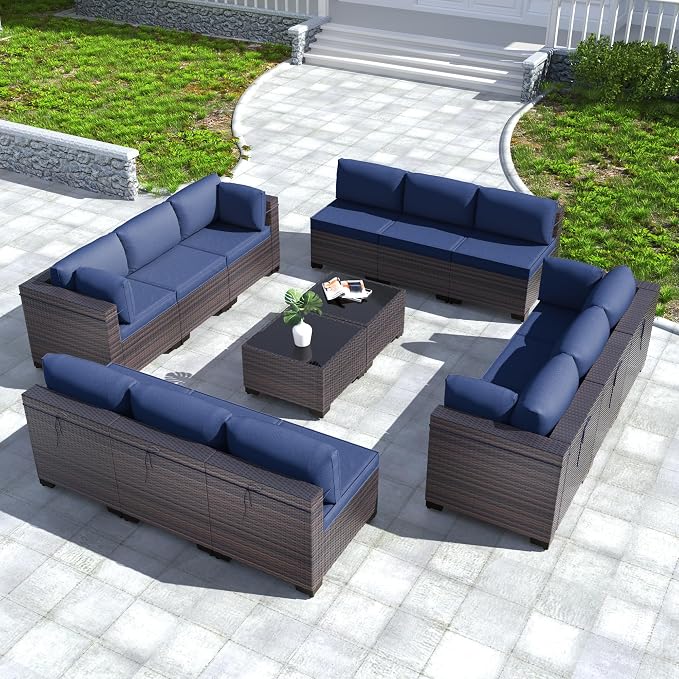 Kullavik 14 Pieces Outdoor Patio Furniture Set PE Wicker Rattan Sectional Sofa by KULLAVIK