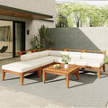 6 Piece Acacia Wood Patio Sofa Set, Outdoor Modular Sectional Garden Furniture by JIVOIT