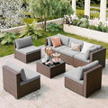 7 Pieces Outdoor Patio Furniture Set, PE Rattan Outdoor Wicker Sectional by Qsun