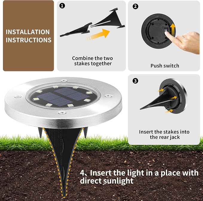 SOLPEX Solar Lights Outdoor Waterproof, 8 Pack Solar Ground Lights, Solar - Image 4