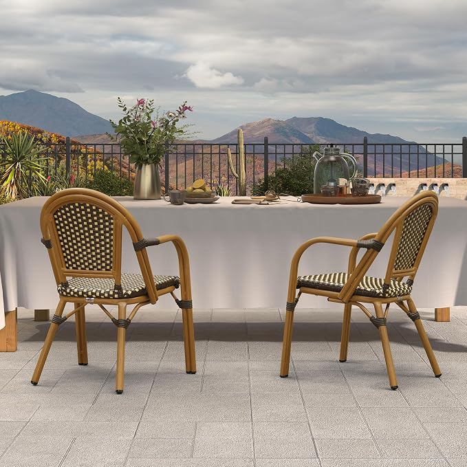PURPLE LEAF French Bistro Chairs Set of 2 Patio Dining Chairs Hand-Woven - Image 4