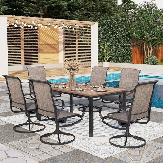 PHI VILLA Patio Dining Table and Chairs, 6 Swivel Dining Chairs by PHIVILLAThepioneerofcomfortablehouseholdsupplies