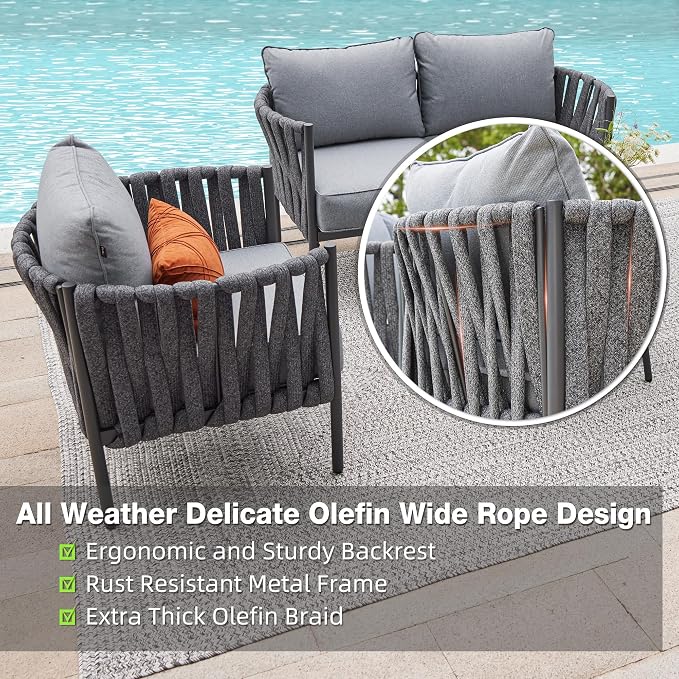 4 Piece Patio Furniture Set, Modern Patio Conversation Set, Outdoor Furniture - Image 5
