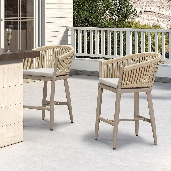 PURPLE LEAF Outdoor Counter Height Bar Stools Set of 2 Patio Metal Modern - Image 3