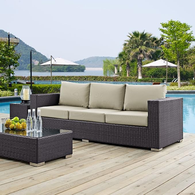 Modway Convene Wicker Rattan Outdoor Patio Sofa in Espresso Beige - Image 2
