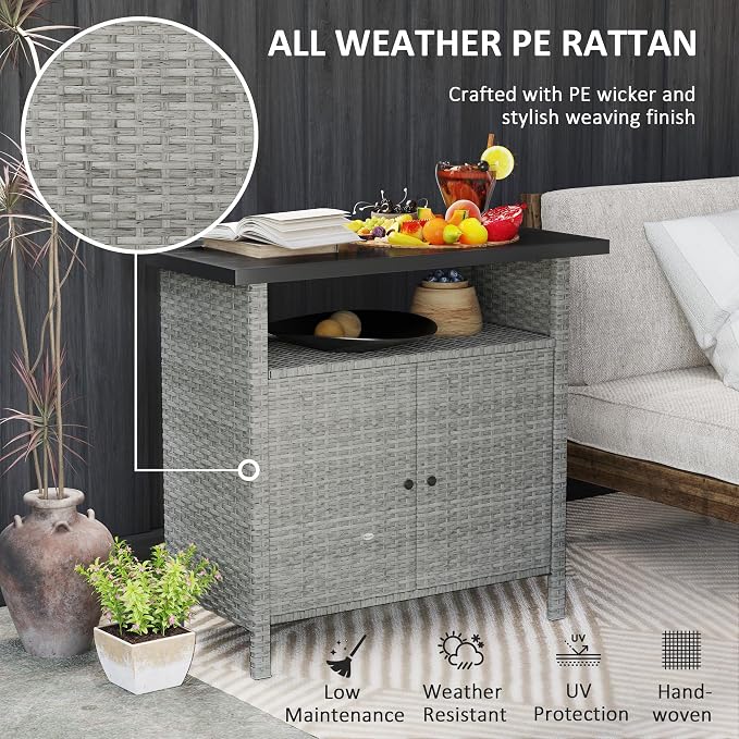 Outsunny Wicker Outdoor Storage Cabinet, Rattan Outdoor Bar Table - Image 4