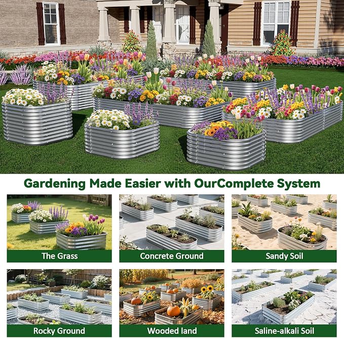 3 Pack Raised Beds for Gardening, Corrugated Galvanized Steel Raised Garden Bed - Image 7