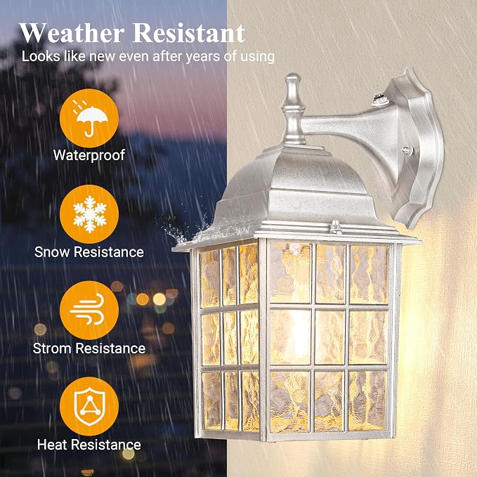 WIHTU Silver Exterior Lighting Fixtures Wall Mount, Dusk to Dawn Outdoor Porch - Image 3