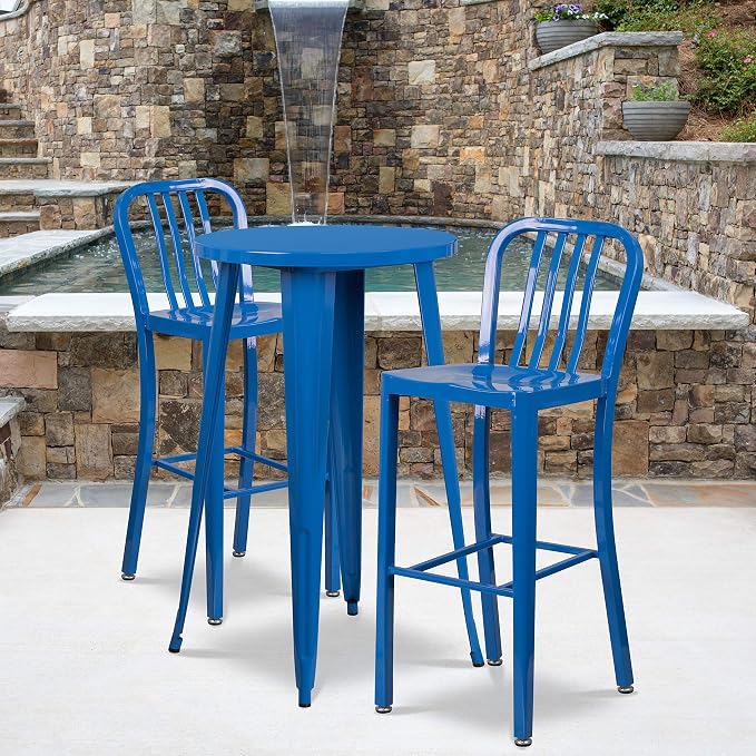 Flash Furniture Gael Commercial Grade 2 Pack 30" High Blue Metal Indoor-Outdoor - Image 2