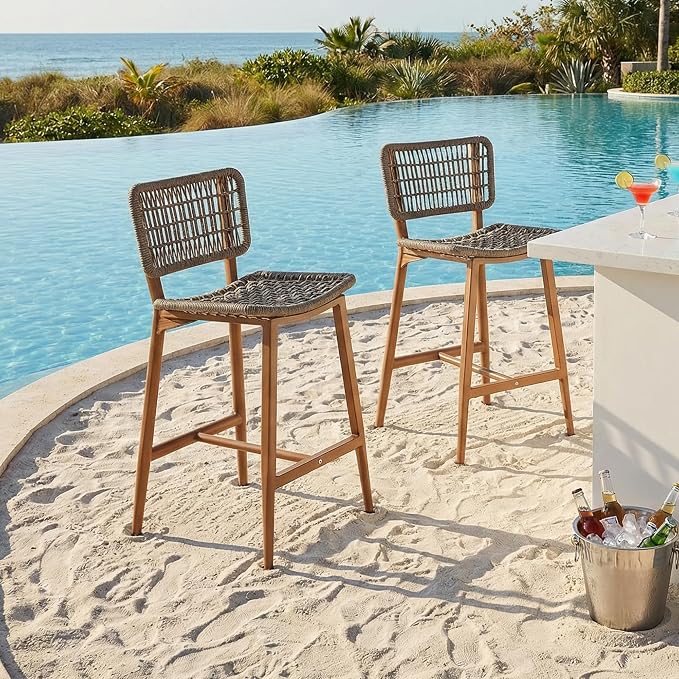 PURPLE LEAF Patio Counter Height Bar Stools Set of 4 Metal Bar Chairs - Image 3
