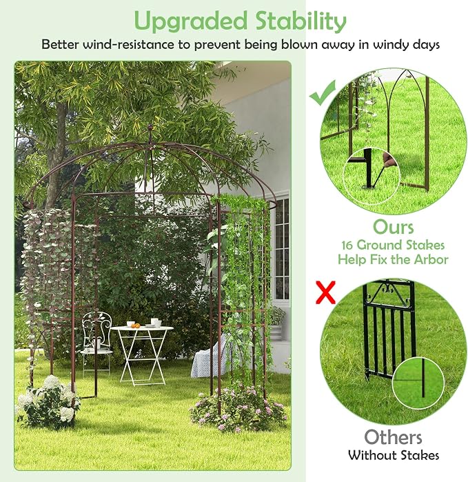 HAPPYGRILL Birdcage Shape Garden Arbor, 7 x 8.4 ft Heavy Duty Metal Garden - Image 6