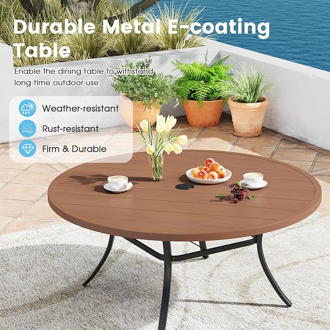 Patio Dining Table for 6-8, Round Metal Outdoor Table - Image 4