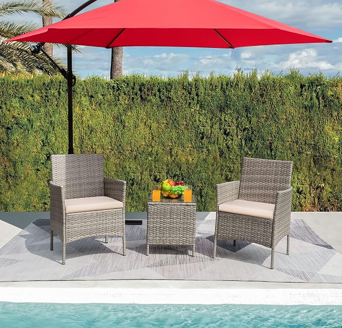 Greesum 3 Pieces Patio Furniture Sets Outdoor PE Rattan Wicker Chairs - Image 3