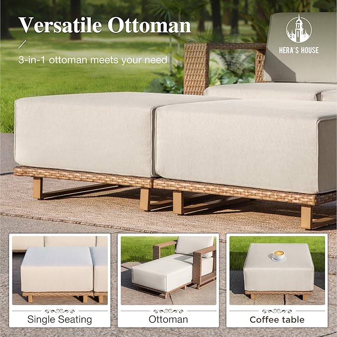 HERA'S HOUSE 4 Pieces Patio Furniture Set, 2 Outdoor Rattan Wicker Armchairs Set - Image 5