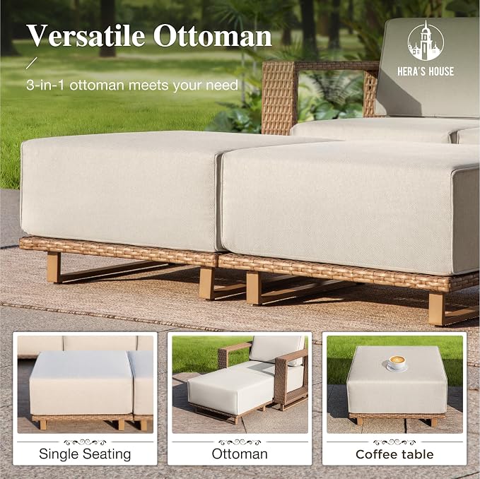 HERA'S HOUSE 8 Pieces Patio Furniture Set, 6 Sectional Outdoor Rattan Wicker - Image 5