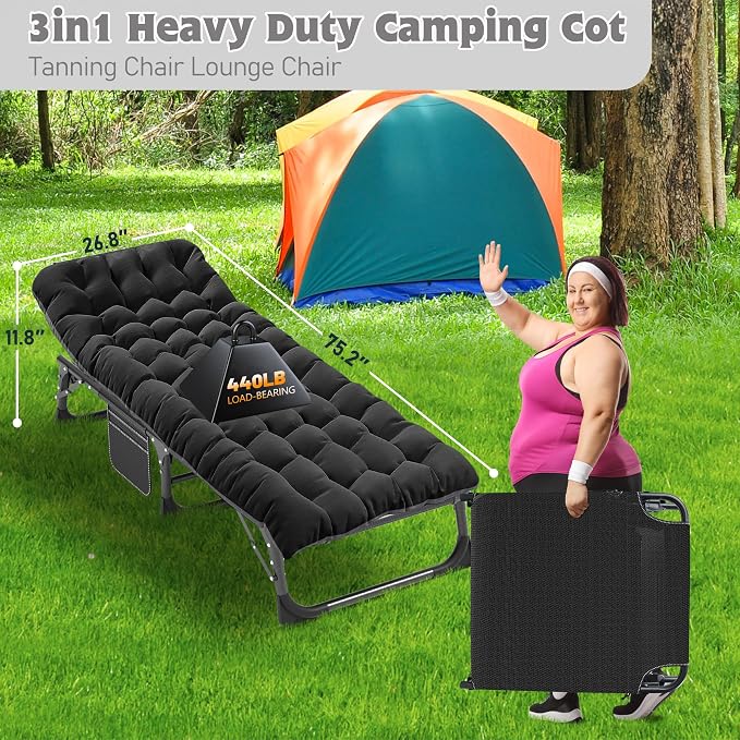 ABORON Camping Cot for Adult 28" Extra Wide, Heavy-Duty 1200D Oxford Cot for - Image 2