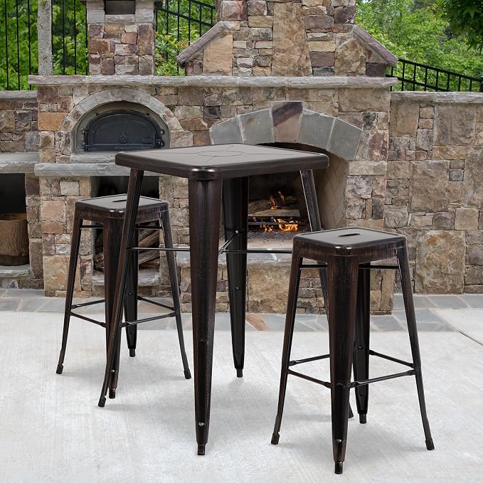 Flash Furniture Lily 4 Pack Commercial Grade 30" High Backless Black-Antique - Image 2