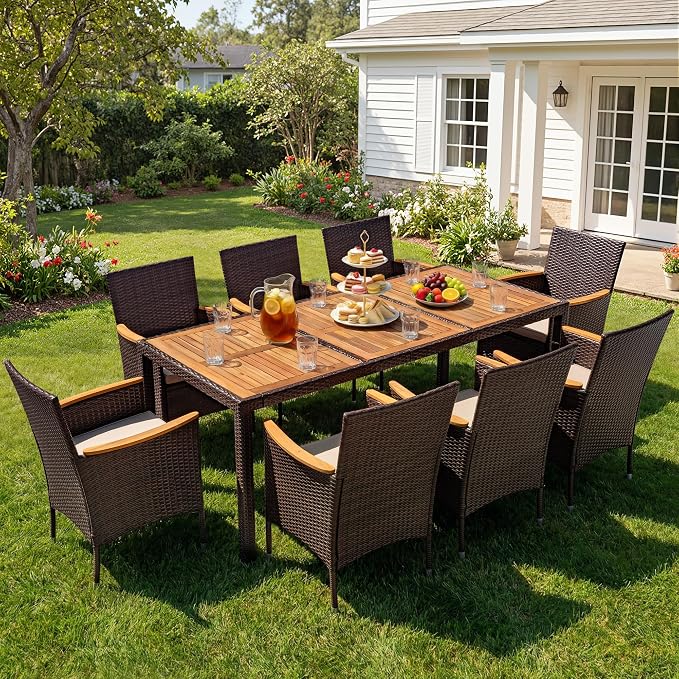 Devoko Outdoor Patio Dining Sets 9 Pieces Wicker Outdoor Dining Table and by DEVOKO