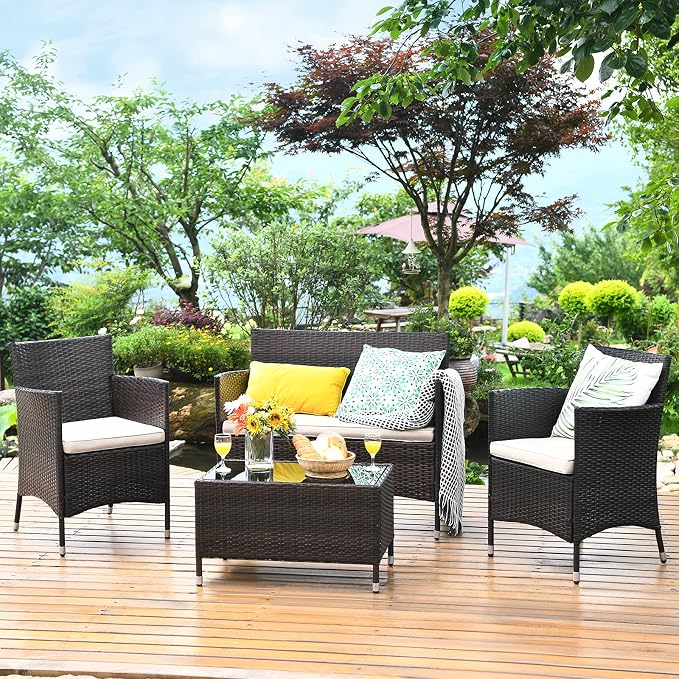 COSTWAY 8PCS Rattan Patio Furniture Set, Outdoor Wicker Rattan Chairs - Image 3